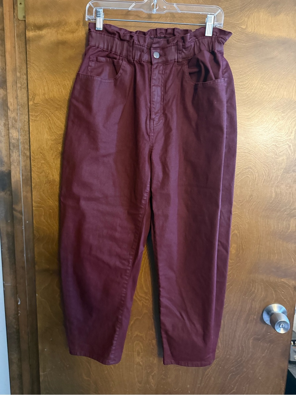 Zara Wine Paperbag Waist Cropped Chinos